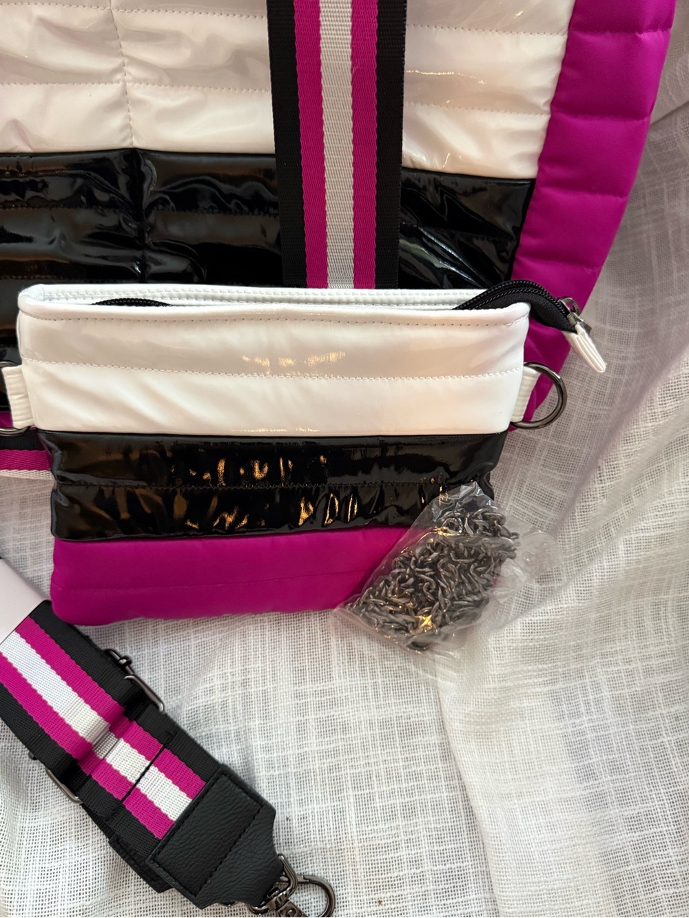 THINK ROYLN Hot Pink, Black & White Quilted Shoulder Bag - Picture 2 of 3